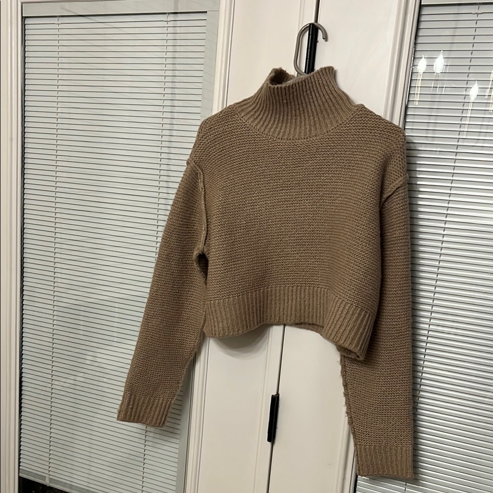 Cozy Tan Knit Turtleneck Sweater